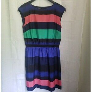 LOFT Colorblock Dress Sleeveless Cap Lined Navy Blue Rainbow Women's S Petite